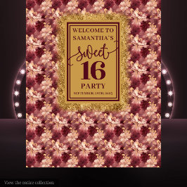 Tapiz Modern Sweet 16 Rubor Burgundy Gold Backdrop
