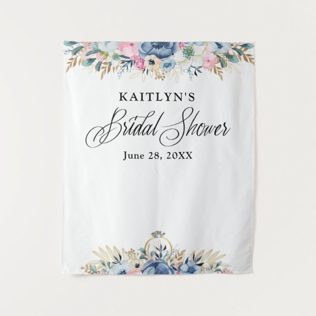 Tapiz Moderna acuarela Floral Bridal Shower Backdrop (Anverso)