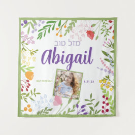 Tapiz Moderna Bat Floral Mitzvah Foto Signo de bienvenid