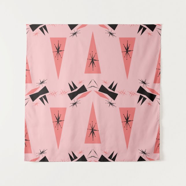 Tapiz Moderno A Mediados Del Siglo: Patrón De Coral Rosa (Anverso)