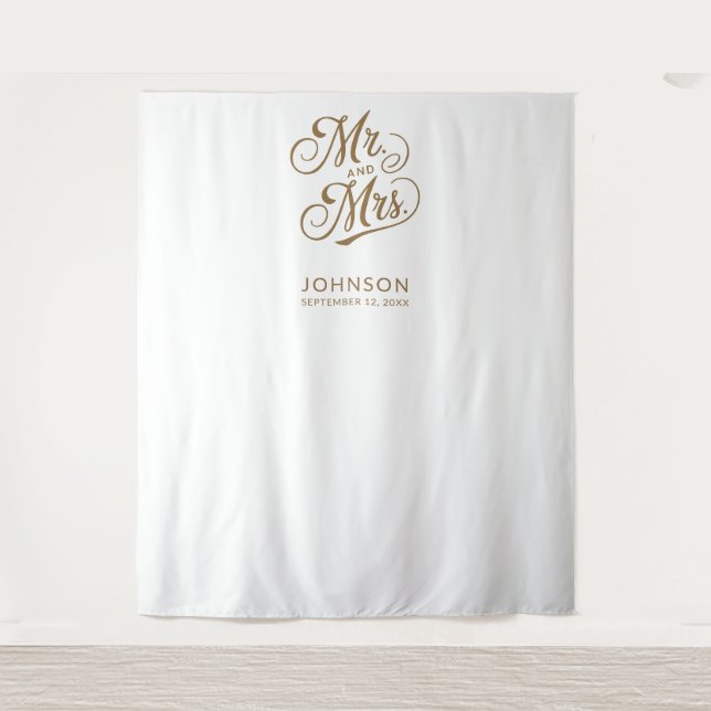 Tapiz Moderno Boda Photo Booth Mr Mrs Script Backdrop (Anverso)