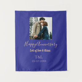 Tapiz moderno boho feliz aniversario agregar nombre azul