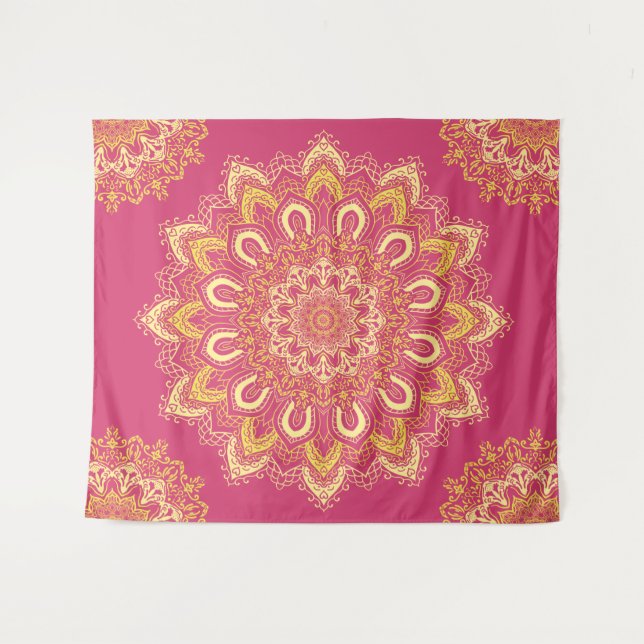 Tapiz Moderno y elegante Raspberry Amarillo Boho rosa Ma (Anverso (horizontal))