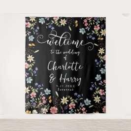 Tapiz Modernos flores silvestres Boda negro fondo de bie