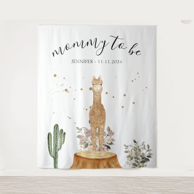 Tapiz Mommy to be alpaca backdrop (Anverso)