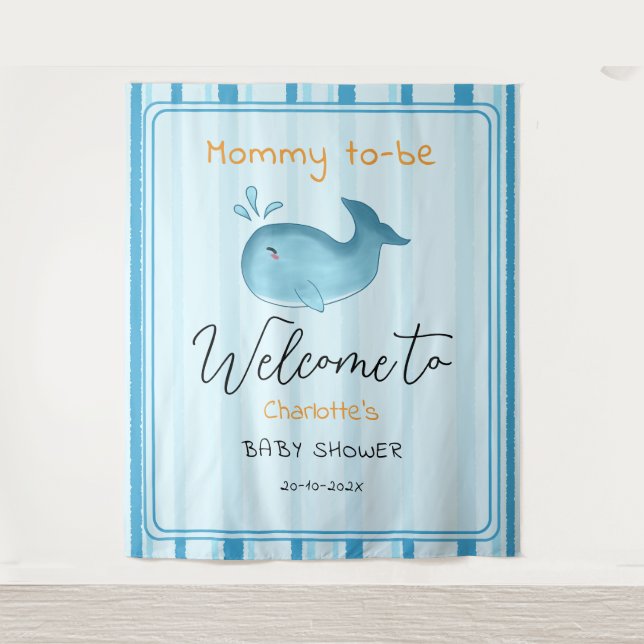 Tapiz Mommy To Be Cute Whale Baby Shower Backdrop (Anverso)