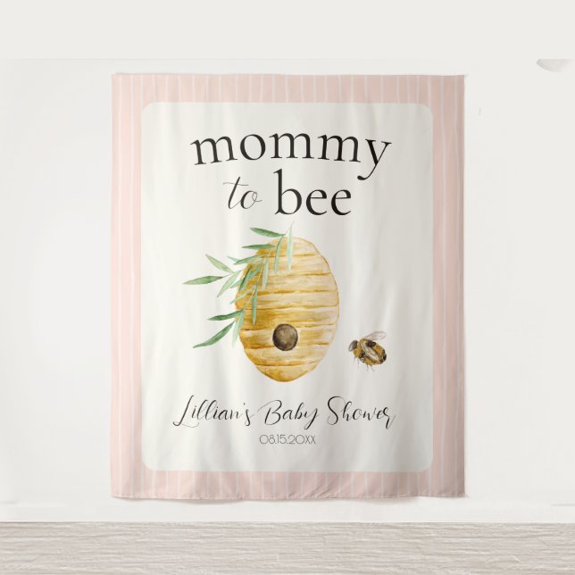 Tapiz Mommy To Bee Beehive Girl Baby Shower Backdrop (Anverso)