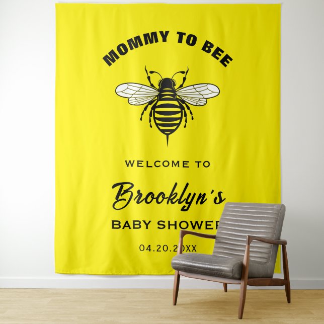Tapiz Mommy To Bee Fun Yellow Black Baby Shower Backups (In situ)