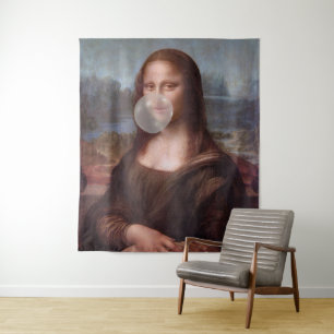 Tapiz Mona Lisa soplando una gran goma de mascar