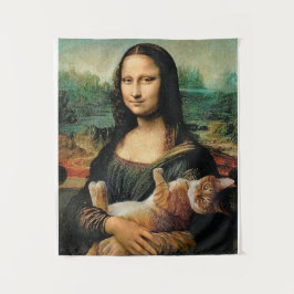 Tapiz Mona Lisa sosteniendo su arte de gato Leonardo da