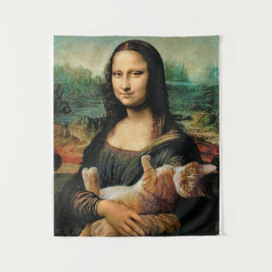 Tapiz Mona Lisa sosteniendo su arte de gato Leonardo da