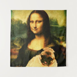Tapiz Mona Lisa sosteniendo un pug, amante de Pug mascot