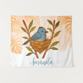 Tapiz Monarca de paja negra enclavada entre las hojas