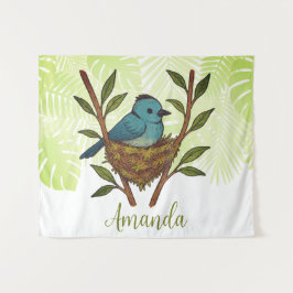 Tapiz Monarca de paja negra enclavada entre las hojas