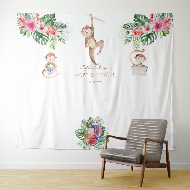 Tapiz Mono Tropical Floral Baby Shower Photo Booth (In situ (horizontal))