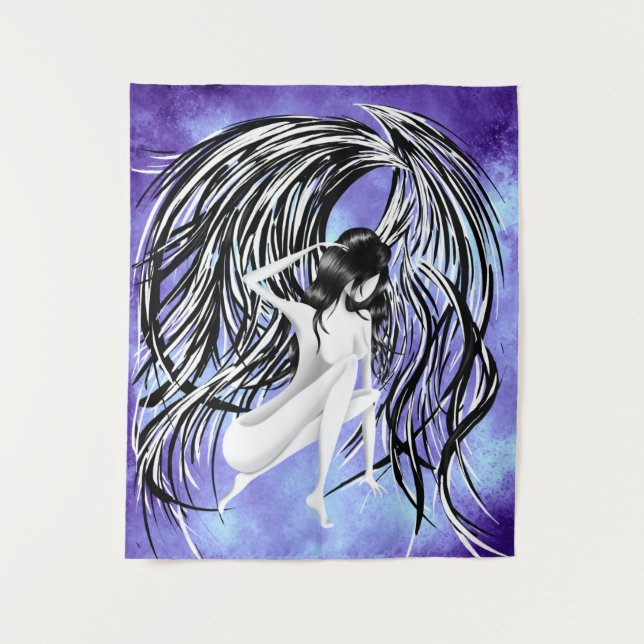 Tapiz Monocromo azul del ángel de caída (Anverso)