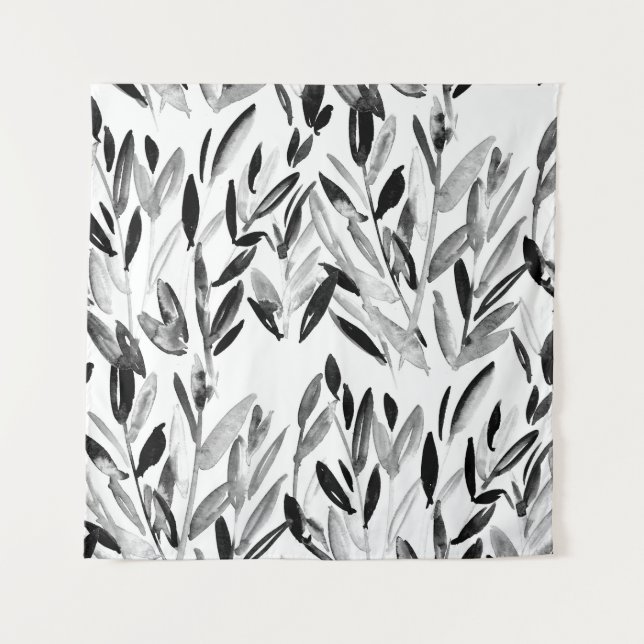 Tapiz Monocromo elegante: Patrón de hojas naturales (Anverso)