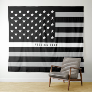 Tapiz Monograma de bandera americana de línea blanca del