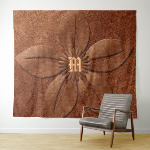 Tapiz Monograma de flor de aspecto de cobre