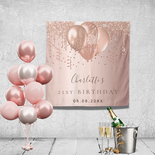 Tapiz Monograma de globos purpurinas de oro rosa de cump (Subido por el creador)