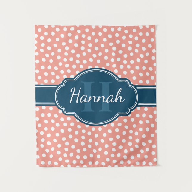 Tapiz Monograma de la Marina de Patrón Blanco Rosa (Anverso)