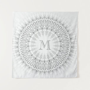 Tapiz Monograma de Mandala blanca gris