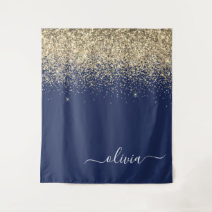 Tapiz Monograma de nombre femenino con brillo azul marin