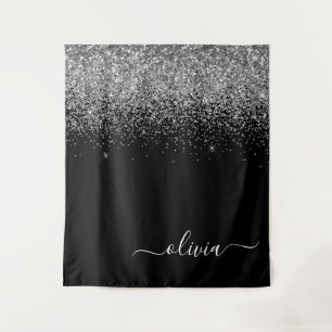 Tapiz Monograma de nombre femenino con brillo negro plat