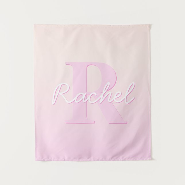 Tapiz Monograma de Personalizable corto | Ombre rosa y r (Anverso)