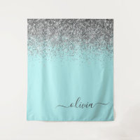 Monograma del Purpurina plateado Verde azulado azu