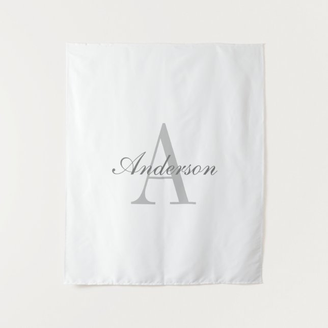 Tapiz Monograma elegante blanco y gris (Anverso)