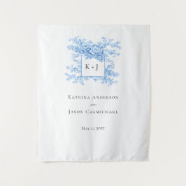 Tapiz Monograma Floral de Boda Chinoiserie Elegante