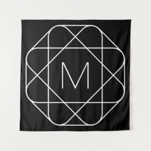 Tapiz Monograma geométrico en blanco y negro