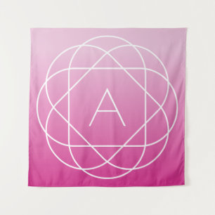 Tapiz Monograma geométrico floral   Ómbre sombreado rosa
