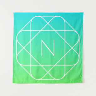 Tapiz Monograma geométrico genial Ombre azul y verde l