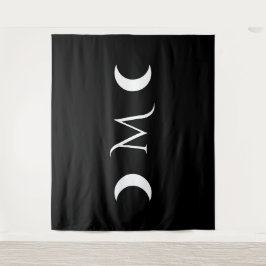 Tapiz Monograma moderno de luna creciente negro y blanco