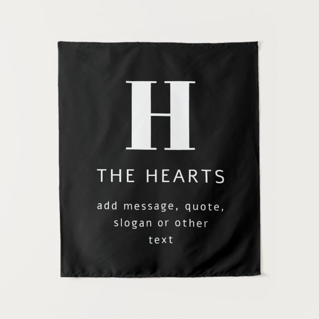 Tapiz Monograma moderno editable nombre y mensaje | Negr (Anverso)