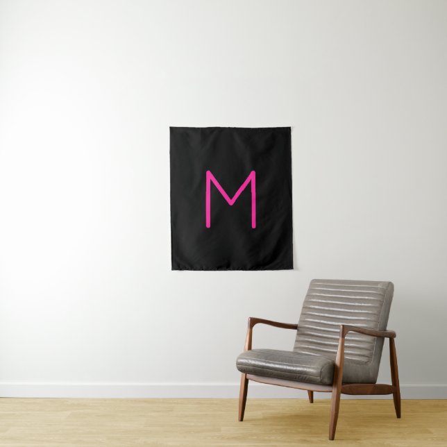 Tapiz Monograma moderno rosa y negro editable (In situ)