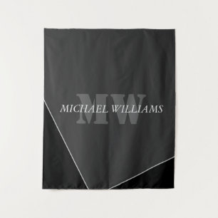 Tapiz Monograma negro gris artístico moderno