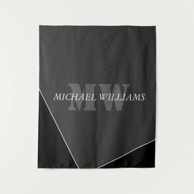 Tapiz Monograma negro gris artístico moderno (Anverso)