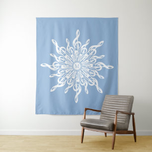 Tapiz Monograma Ornamental Azul invernal G-Clef Snowflak