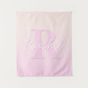 Tapiz Monograma personalizable lindo Ombre rosa y melo