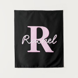 Tapiz Monograma personalizable lindo | Rosa claro y negr