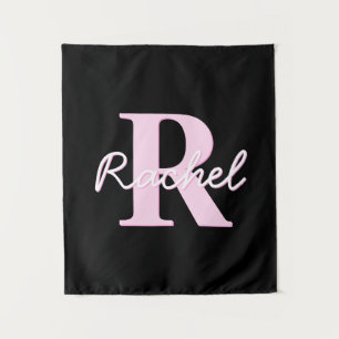 Tapiz Monograma personalizable lindo Rosa claro y negr