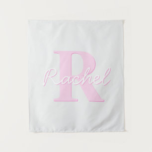 Tapiz Monograma personalizable lindo Rosa ombré y gris