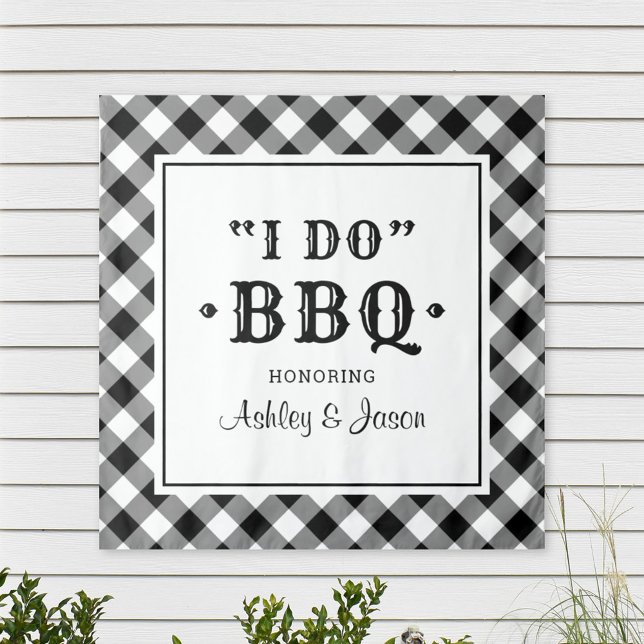 Tapiz Monograma personalizado de boda 'I Do BBQ Black Gi (Subido por el creador)