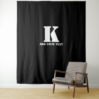 Tapiz Monograma Personalizado Negro Texto Moderno Person