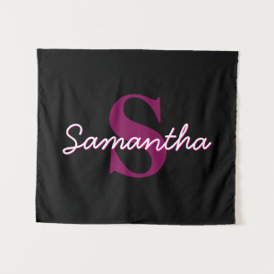Tapiz Monograma personalizado rosa y negro lindo