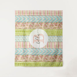 Tapiz Monograma Rosas de Shabby en cabaña de madera rúst