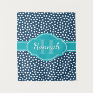 Tapiz Monograma Verde azulado del patrón blanco punteado